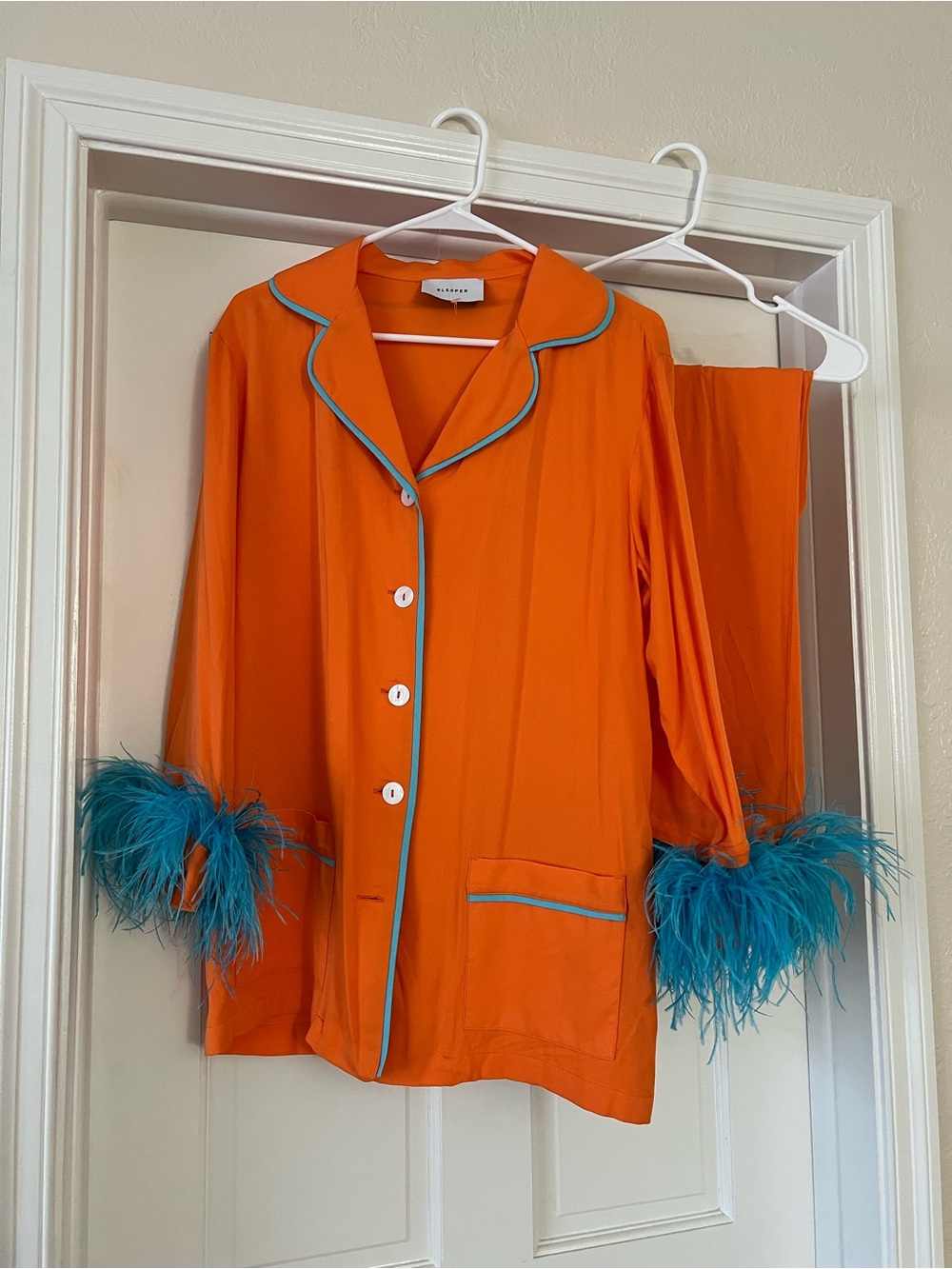Sleeper Party Pajamas Set with Detachable Feathers in Orange